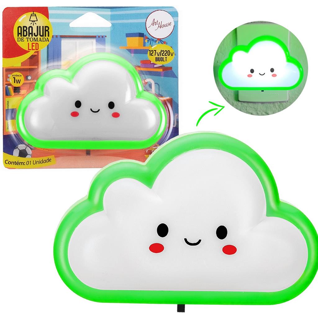 Abajur Infantil Nuvem Menina Luz De Led Tomada Parede - Art House