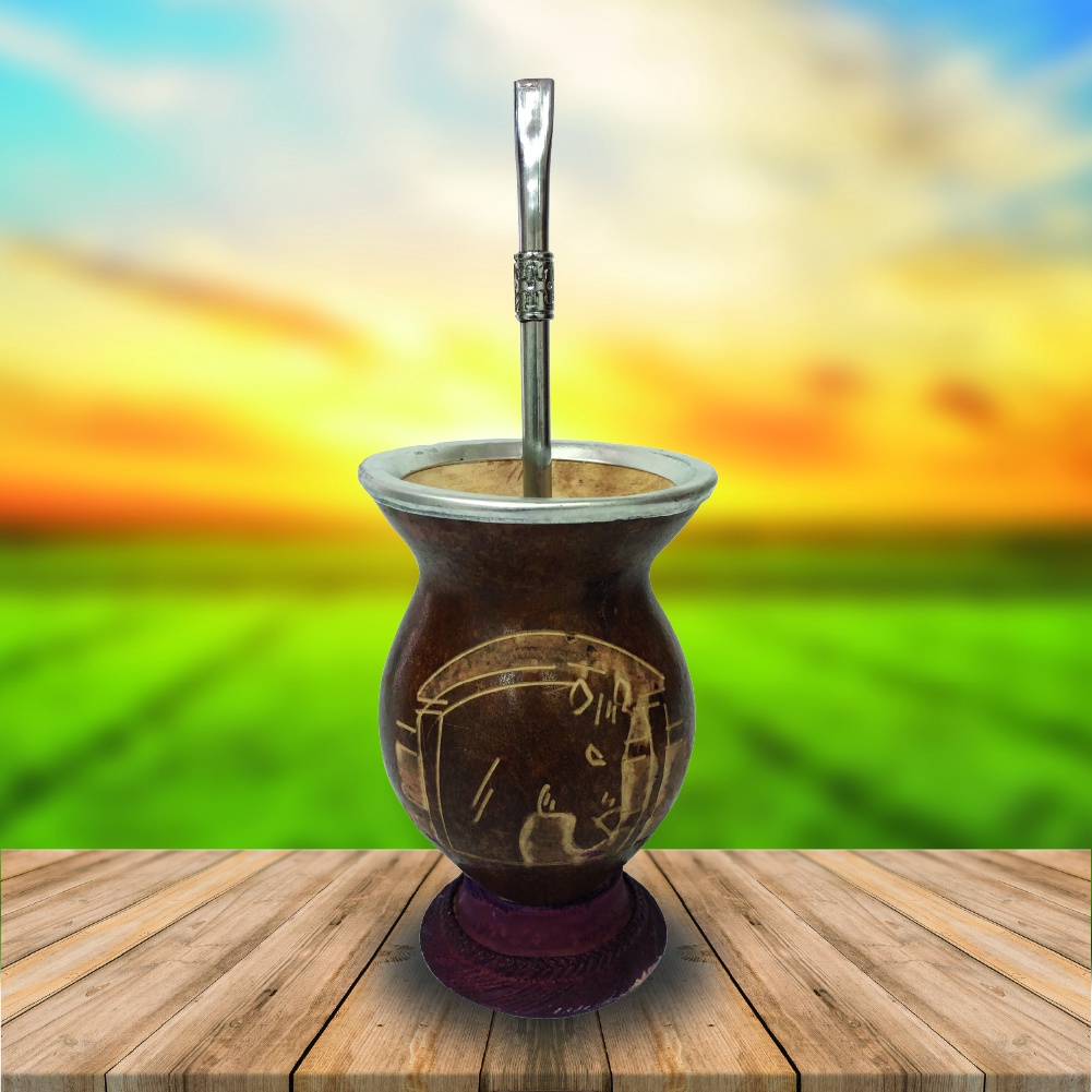 Kit Conjunto Chimarrão Cuia Martelada com Suporte e Bomba em Oferta na Shopee