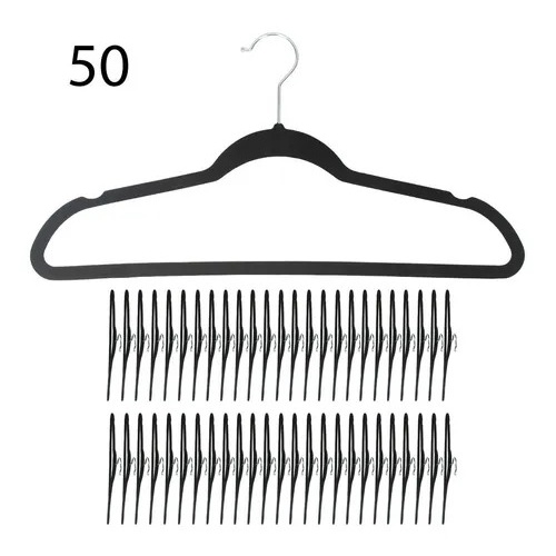 50 Cabides De Veludo Slim Ultra Finos Antideslizante Preto
