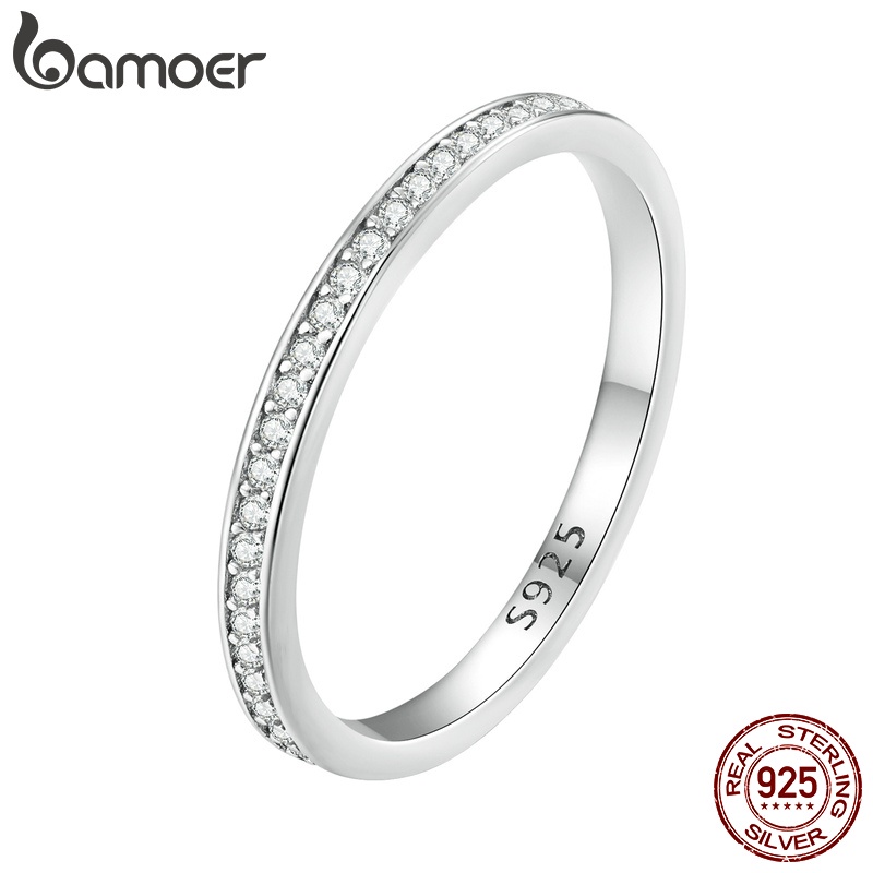 Bamoer Silver 925 Fileira Única De Pequenos Diamantes Anéis Moissanita Casal Jóias De Moda Presentes MSR029 em Oferta na Shopee