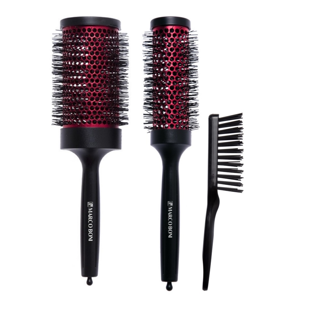 Combo escovas térmicas metálicas vazadas + limpador de escovas marco boni 7750 7812T 8092