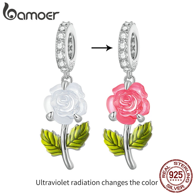 Bamoer Silver Hot Sale Change Color Com Raios Ultravioleta Rose Beads diy Acessórios De Moda Presentes BSC824 em Oferta na Shopee