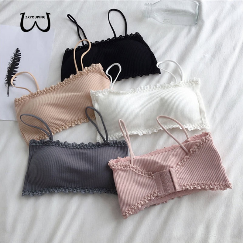 ZXYOUPING kit 1/4 Sutiã De Algodão com renda， push up Alça Fina sem aro Sem Costura com bojo，Sexy Lindo Costas top Tubo，Sutiã Meninas top Academia Envoltórios Seios Roupa Íntima