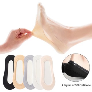 5 Pares Meias De Seda De Silicone Invisível Antiderrapante Para Mulheres