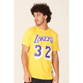 Camiseta Mitchell & Ness Estampada Los Angeles Lakers Magic Johnson Amarela