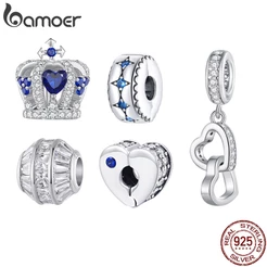 Bamoer 925 Prata Encanta Coroa E Corações Pingente Jóias De Luxo Leve Presentes Em Forma De Bracelete DIY