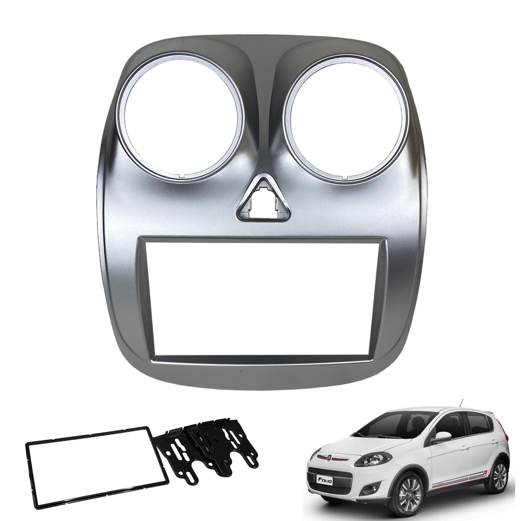 Moldura Painel DVD 2 Din MP5 Central Multimidia Fiat Palio Attractive 2012 a 2017 Prata