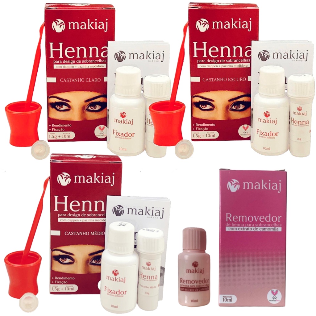 Kit Makiaj Sobrancelha Henna Alto Rendimento Completa Com Fixador e Removedor De Renna