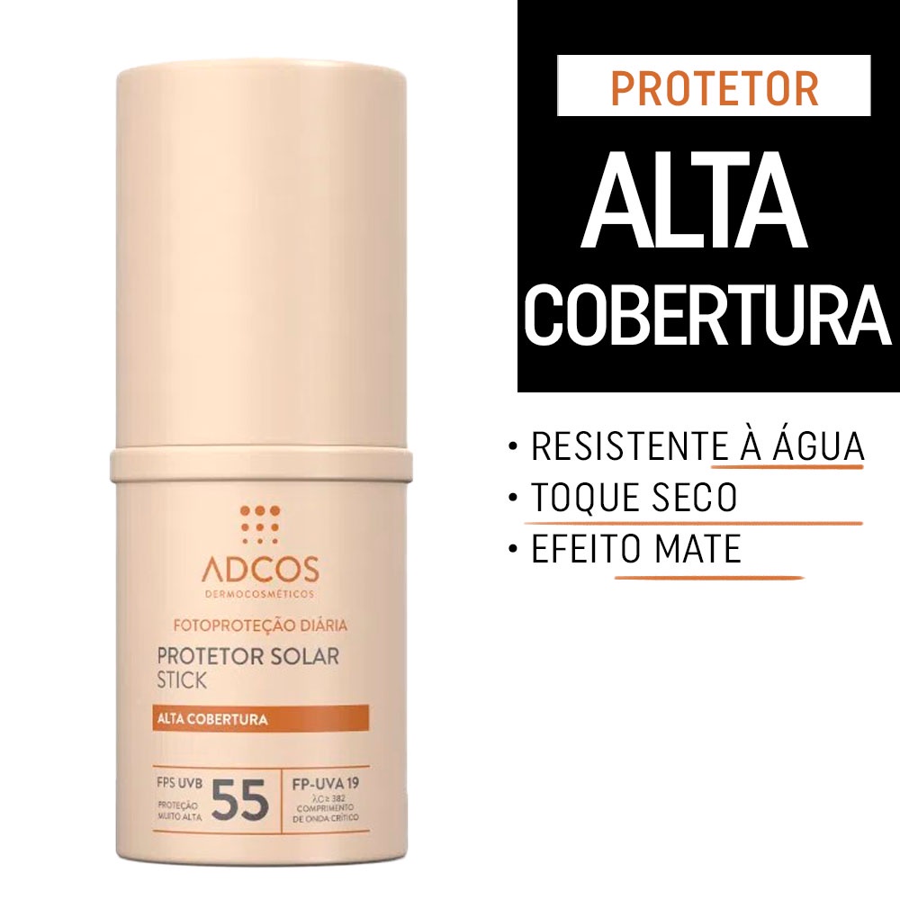 Protetor Solar Adcos Tonalizante Base Stick Efeito Mate Antioxidante Hidratante e Proteção FPS55 (17g) - Váriedades de Tons em Oferta na Shopee