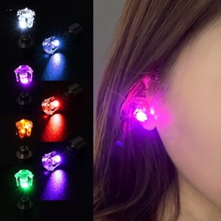 Brincos Coloridos Femininos LED Luminoso Quadrado Zircon Stud Homens Bar KTV Festa De Casamento Jóias Meninas Brilhantes Chic