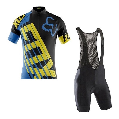 Conjunto Bretelle Forro Gel Camisa Fox Azul Mtb Ciclismo Bike Mtb Race Decole