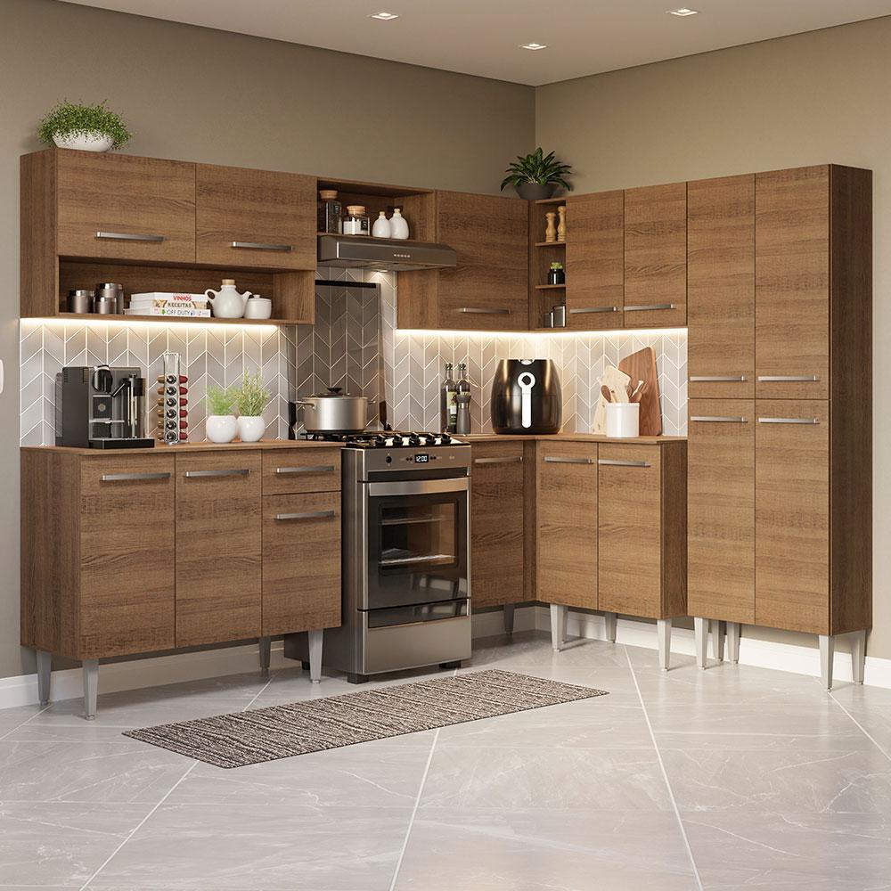 Armário de Cozinha Completa de Canto 417cm Rustic Emilly Madesa 02 - Home & Living