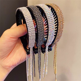 Novas Mulheres Elegante Luxo Rhinestone Tassel Ponytail Garras De Cabelo Lady Sweet Meatball Clipes Headband Fashion Hair Accessories