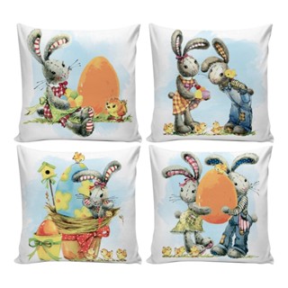 Kit 4 Capas de Almofadas 45x45 Decoração de Páscoa para Sala/Sofá DY0909 com Zíper