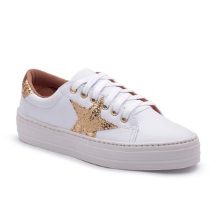 Tênis Feminino Mia Rebelde Branco Detalhe em Estrela Dourada Muito Confortavel
