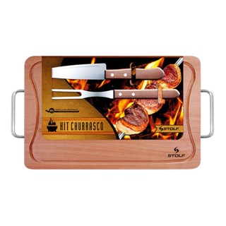 Kit Churrasco Stolf Com Garfo Faca Peixeira Tábua 39x25CM