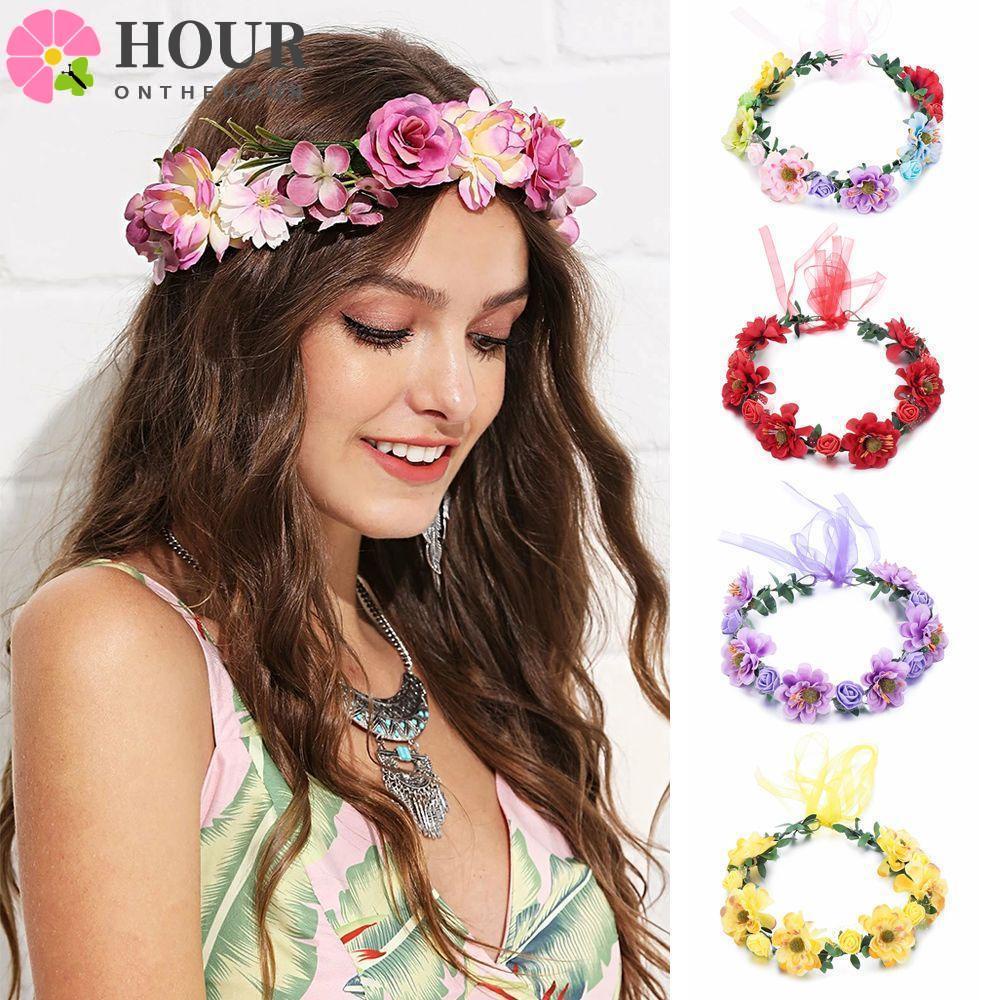 Hora Bohemia Guirlanda Flores Folhas Tiaras Foto Adereços Mulheres Meninas Coroa Floral