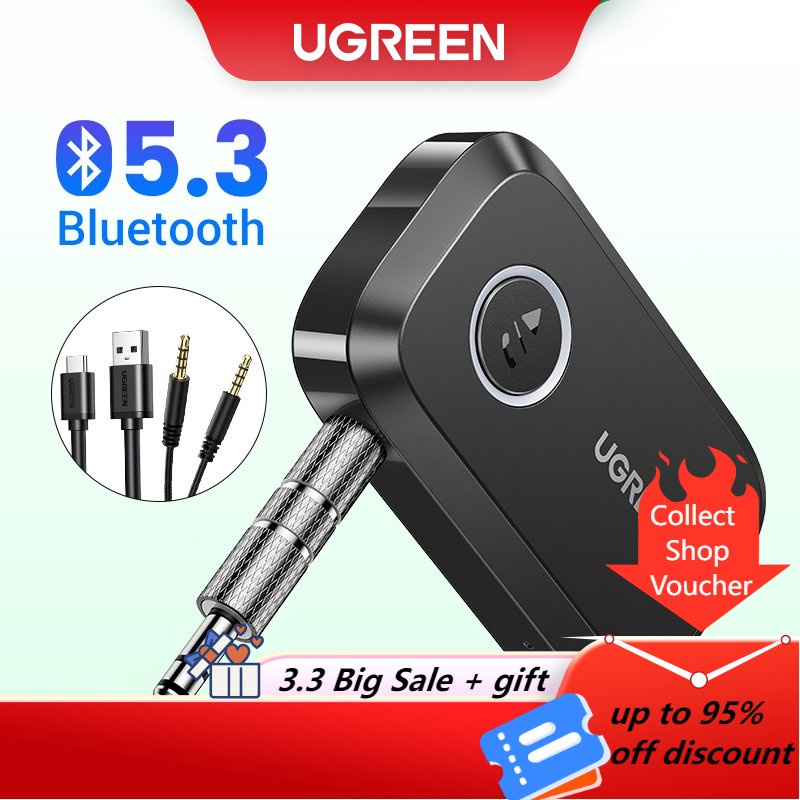 UGREEN Bluetooth 5.3 Adaptador Receptor De Áudio Portátil Sem Fio Aux De 3,5 Mm Para Sistema De Som De Streaming Música Fone De Ouvido Alto-Falante