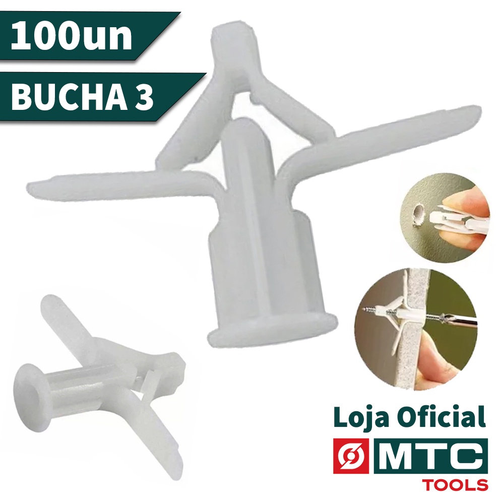 100 PEÇAS - BUCHA 3 FLY PARA GESSO E DRYWALL