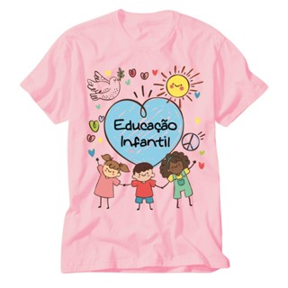 Camiseta Educacao Infantil Rosa Professora educar com amor