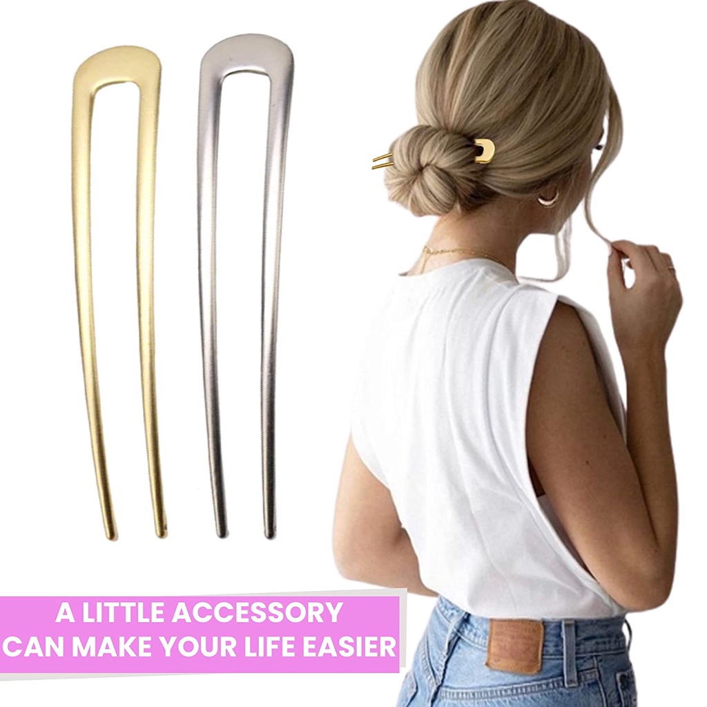2Pcs Alfinetes Para Cabelos Franceses Em Forma De U Finos 2 Prong Updo Chignon Acessórios Femininos em Oferta na Shopee