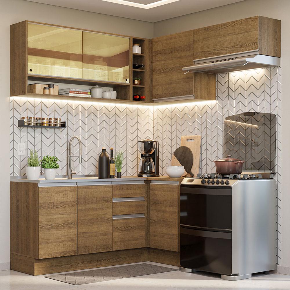 Armário de Cozinha Completa de Canto 349cm Rustic Glamy Madesa 06 em Oferta na Shopee