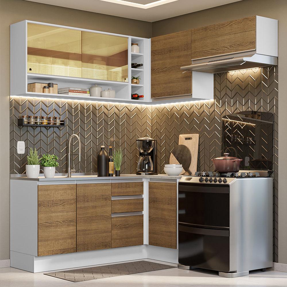 Armário de Cozinha Completa de Canto 349cm Branco/Rustic Glamy Madesa 06 - Home & Living