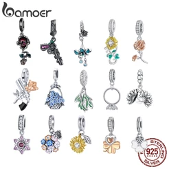 Bamoer 925 Sterling Silver Sunflower/Rose/Clover Pendant DIY Beads Gift Jewelry Accessory for Bracelets
