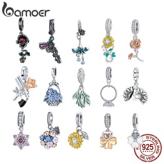 Bamoer 925 Sterling Silver Sunflower/Rose/Clover Pendant DIY Beads Gift Jewelry Accessory for Bracelets