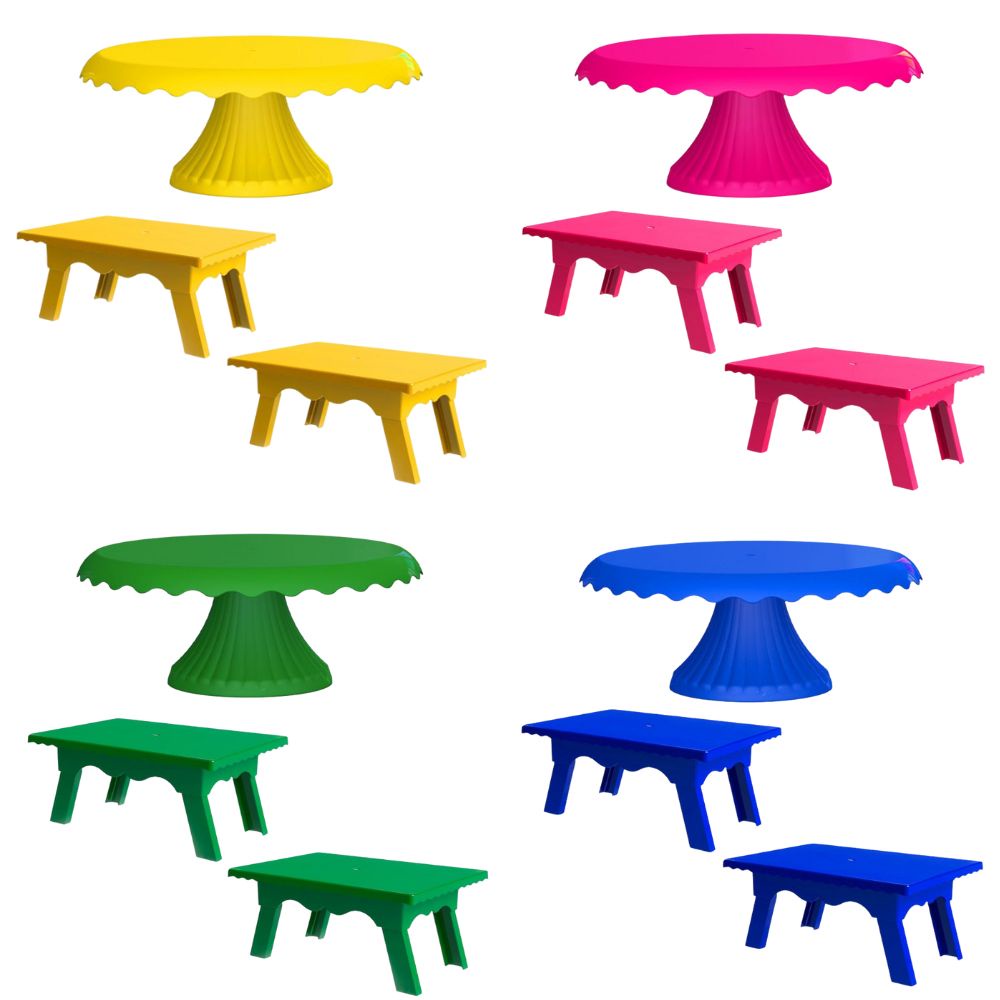 Kit 1 Boleira Cake Renda 22 CM + 2 Mesinhas Para Festas em Oferta na Shopee