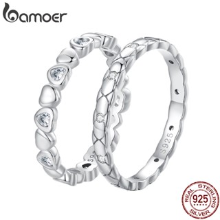 Bamoer 925 Silver Sterling Linha Em Forma De Coração E Anel Simples De Dedo Único Presente De Aniversário De Jóias De Moda Para Mulheres