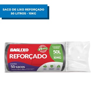 Sacos Para Lixo 50 Litros Super Reforçado com 50 Unidades Baglixo Resistente Preto Lixeira Doméstico Bobina Resíduo