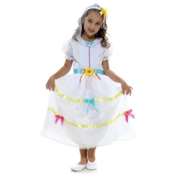 Fantasia Noiva Festa Junina Infantil Vestido + Tiara Com Véu