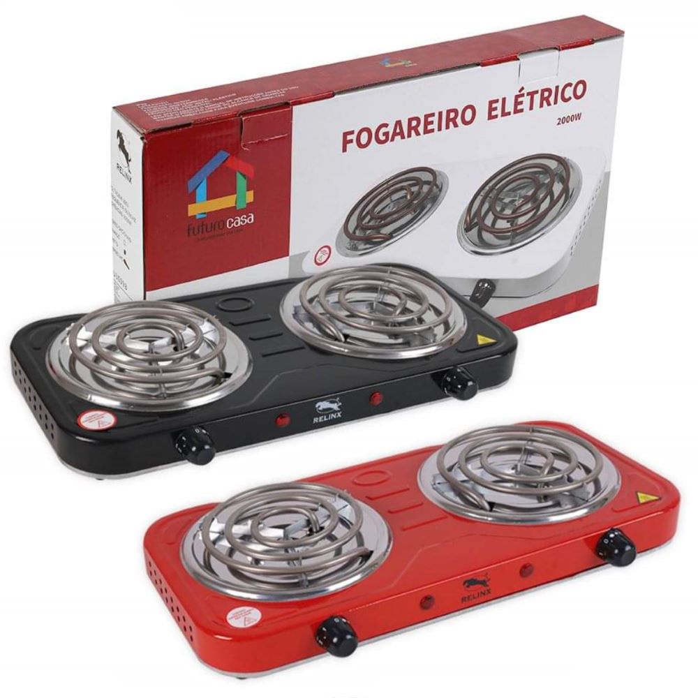Fogareiro Elétrico Fogão Cooktop Portátil 2 Bocas Espiral 220 Volts e 2000W Watts de Potência Com 5 Temperaturas Ideal Para Camping e Acampamento Prático e Fácil de Instalar Futuro Casa