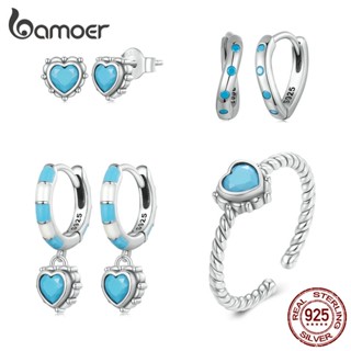 Bamoer 925 Prata Coração De Da Série Sea Jóias Conjunto De Brincos De E Anéis Presentes De Moda Para Mulheres