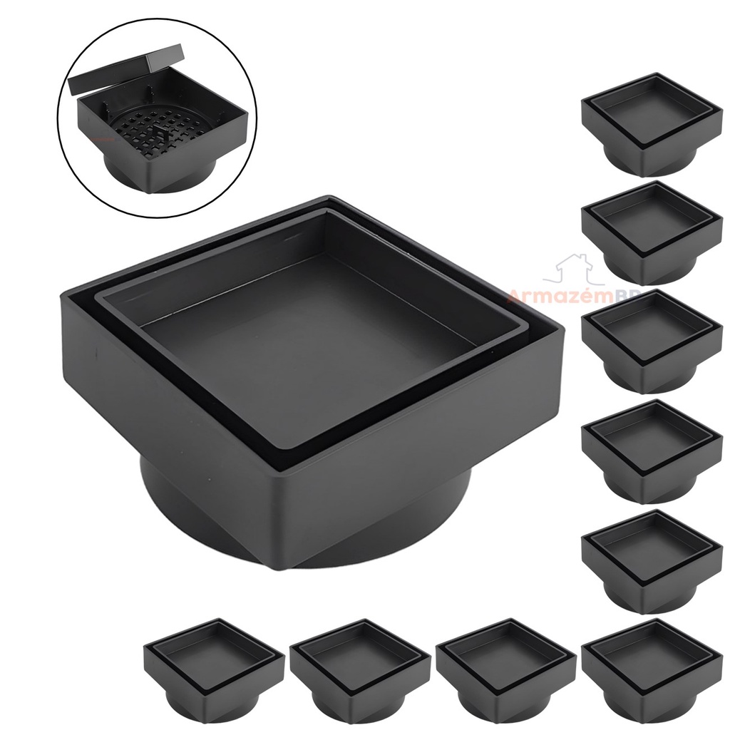 Kit 10 Ralo Oculto Invisível Quadrado 10x10cm Plástico Com Tela Para Banheiro - AMZ