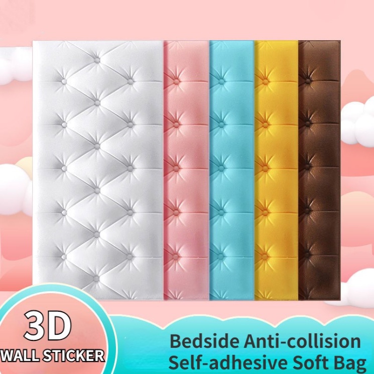 Novos Adesivos Anti-Colisão 3D De Parede Saco Macio De Espuma De Cabeceira De Cama Decoração De Sala De Estar Infantil PVC À Prova D'água