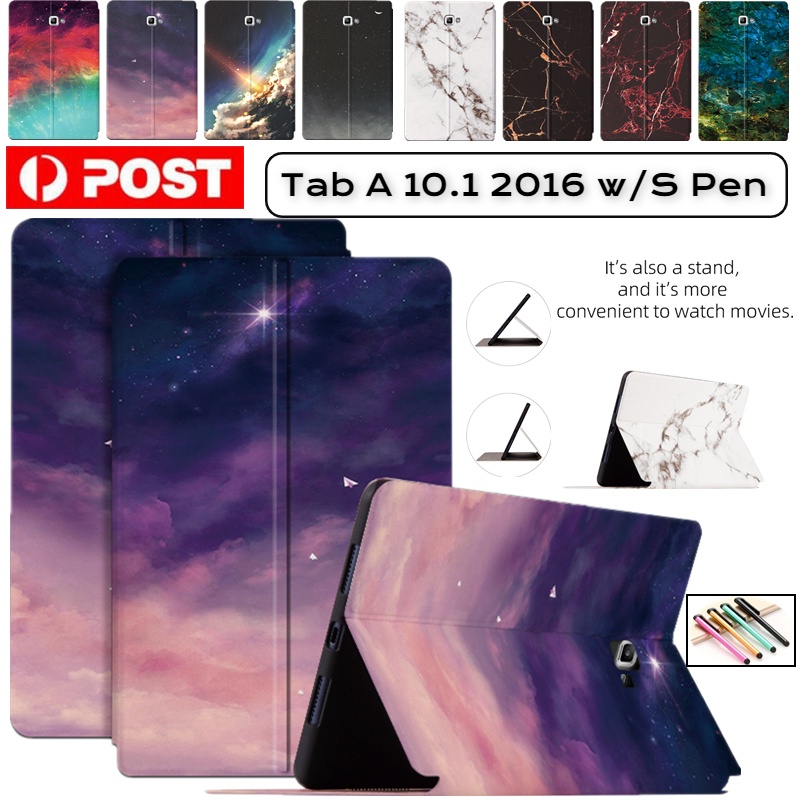 Folio Shell For Samsung Galaxy Tab A 10.1 2016 SM-P580 P585 C/Caneta Padrão De Desenho Animado Smart Flip Book Stand De Capa De Couro À Prova De Choque