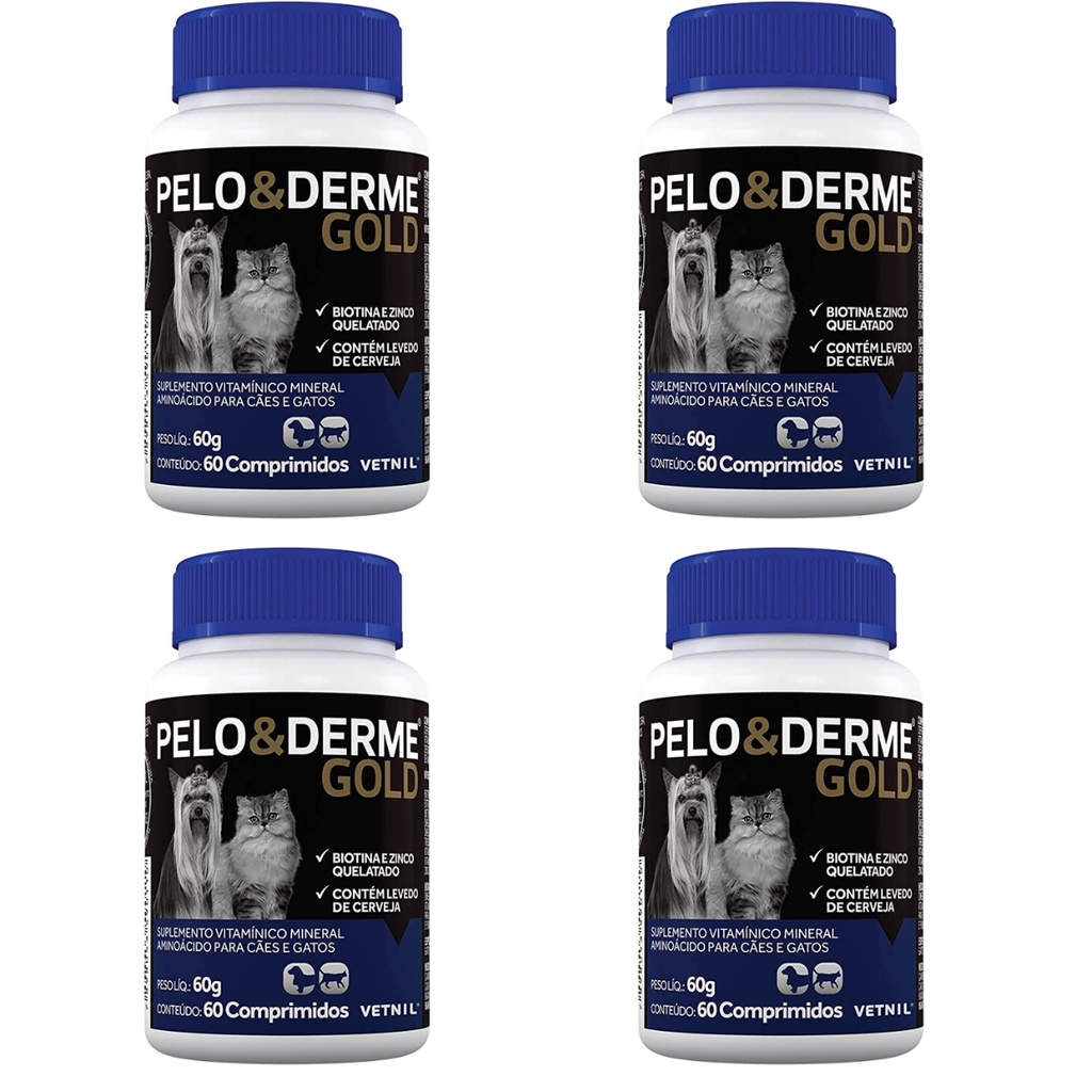 4 Un Pelo E Derme Gold 60 Comp Suplemento Vitamínico Vetnil
