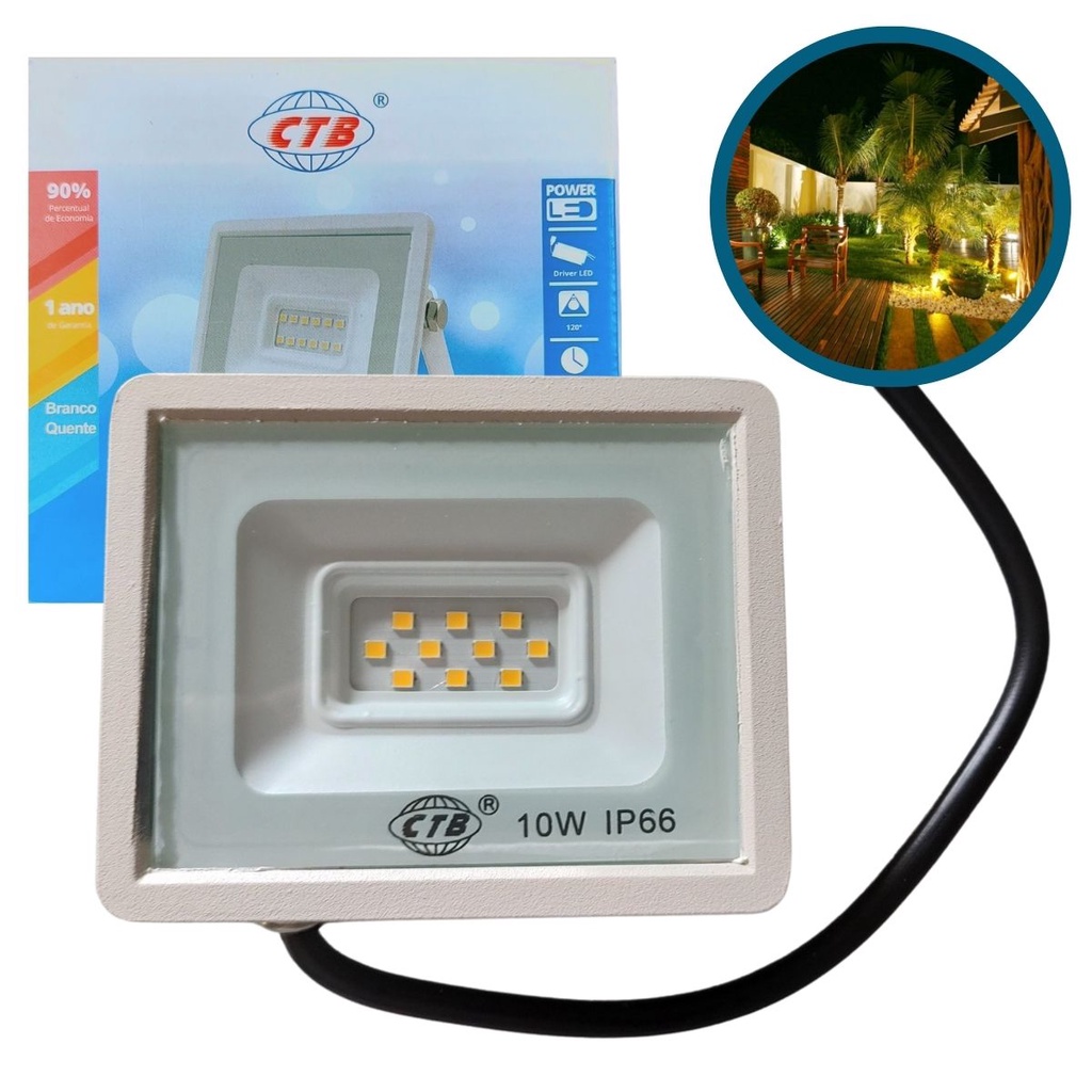 Refletor Led 10w Corpo Branco Ip66 Holofote Branco Quente em Oferta na Shopee