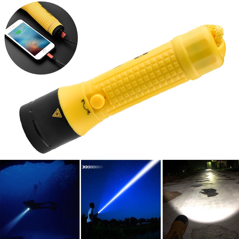 Lanterna Subaquática Profissional 3 Modos De Luz De Mergulho Portátil Tocha Recarregável Camping Hiking 300M