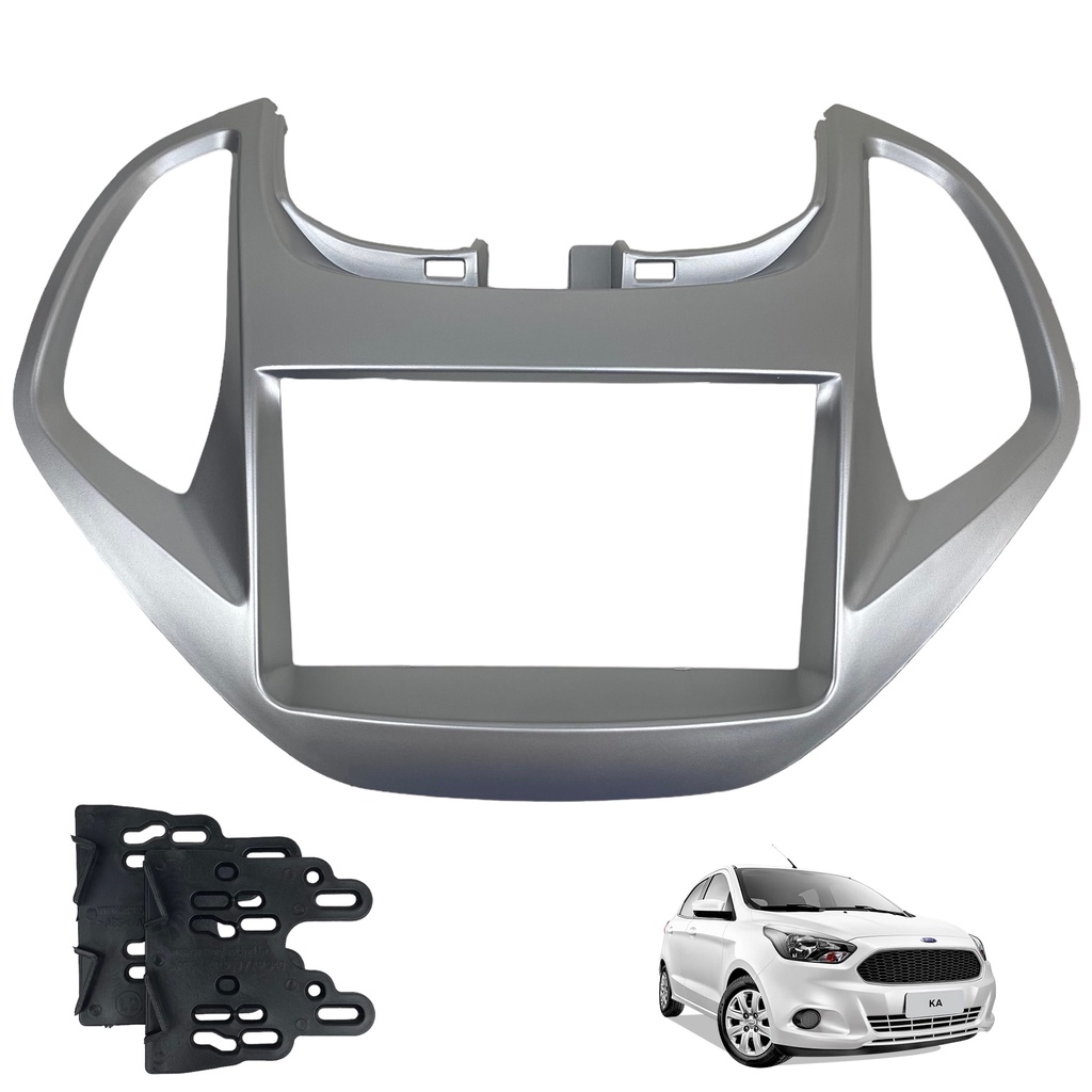 Moldura Painel DVD 2 Din MP5 Central Multimidia Ford Ka 2014 a 2018 Com Computador De Bordo Prata