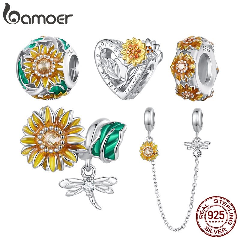 Bamoer Spring Series of Sunflowers Beads Diversos Estilos Pingentes Acessórios De Moda Para Mulheres