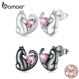 Bamoer Silver 925 Cat Eards Studs Fashion Earrings Jóias Simples Para Mulheres Presentes SCE1591