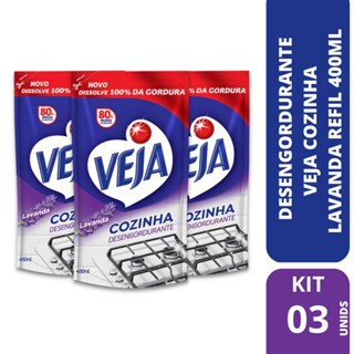 Kit Com 3 Refis Desengordurante Veja Cozinha Lavanda 400ml
