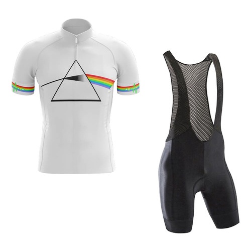 Kit Camisa Ciclismo Pink Floyd Branca Dry Fit e Bretelle Forro Gel Ciclismo Decole
