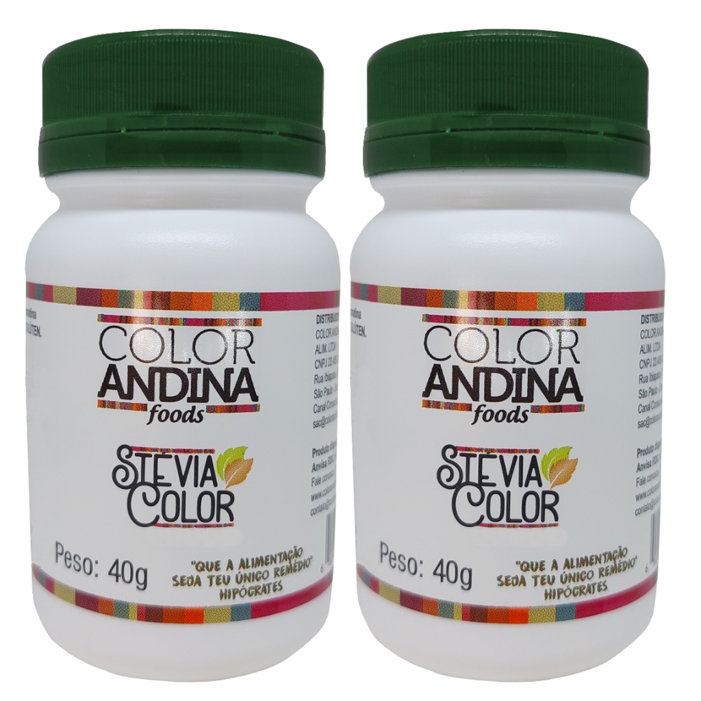 Adoçante dietético Stévia Color Andina Food, 2 potes 40g