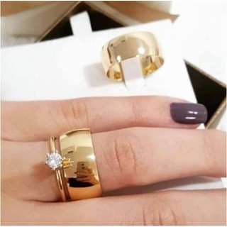 alianças par de Casamento tungstênio 6mm Banho Moeda Antiga + Solitário COD-15