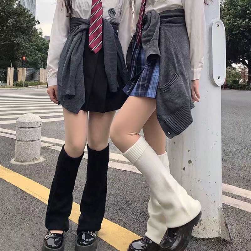 Y2K Lolita Polainas Femininas De Malha Quente Capa Para Pés Branco Preto Braço Perna Meias De Lã Cosplay Jk Spice Kawaii