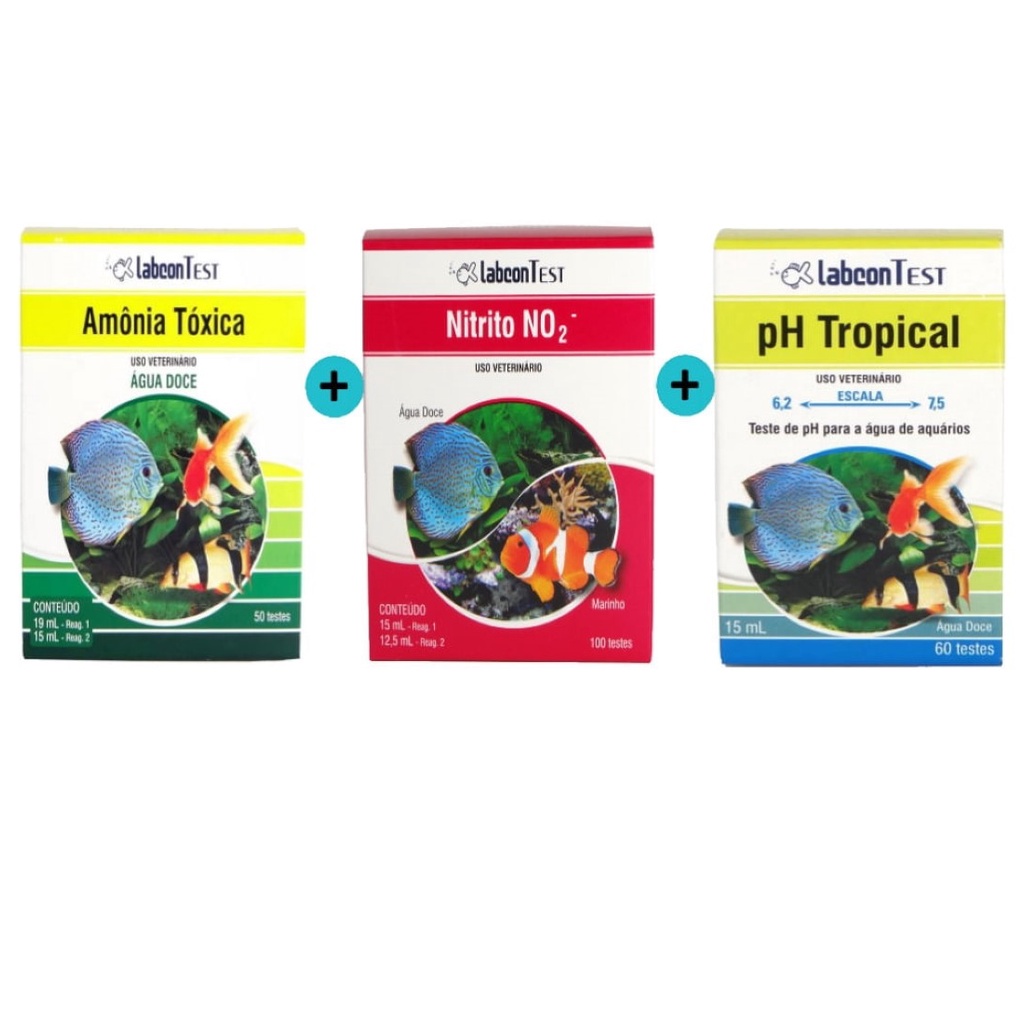 Labcon PH Tropical 15ml + 1 Labcon Amônia Água Doce + 1 Labcon Nitrito Alcon - Kit Teste Para Aquário